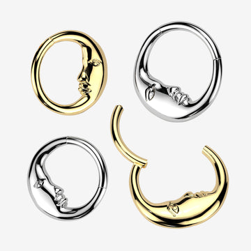 Detail View 1 of Golden Crescent Moon Face Clicker Hoop Ring